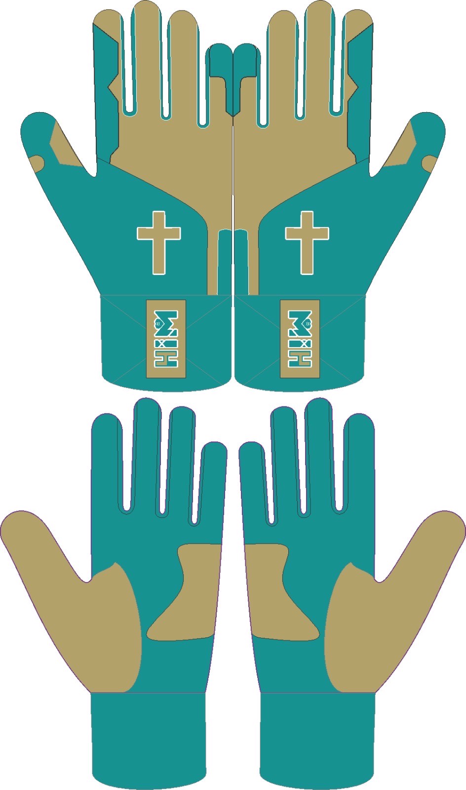 Teal Gold Cross Batting Gloves (Pre-Order) – Stock October 14th