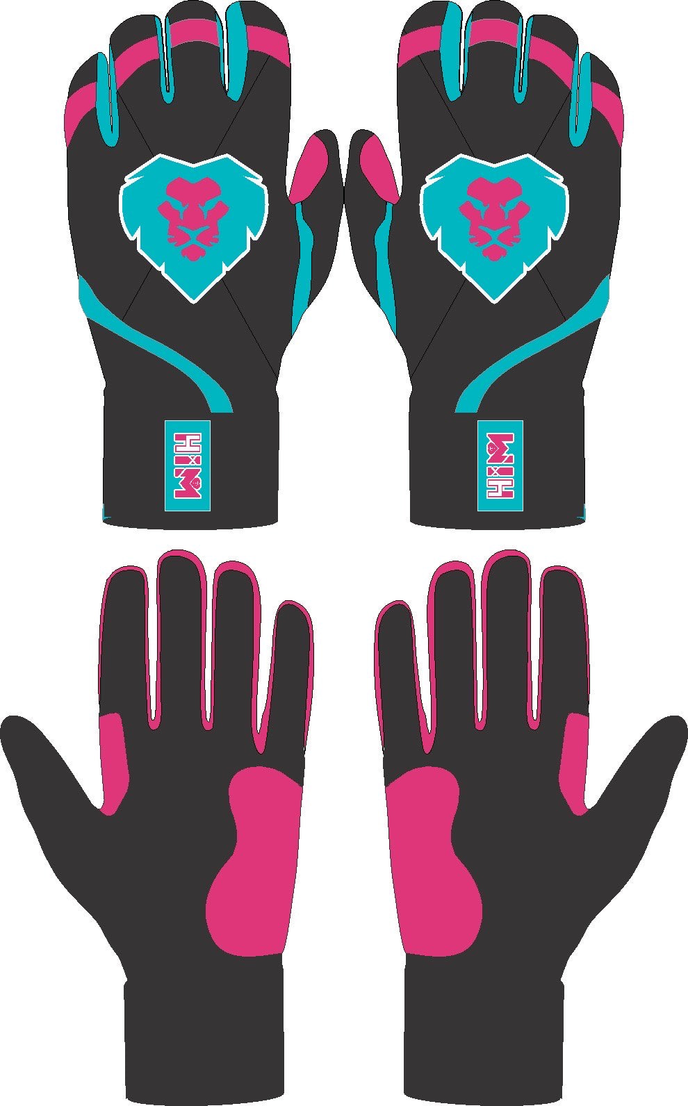 Black, Pink & Teal Cabretta Leather Batting Gloves