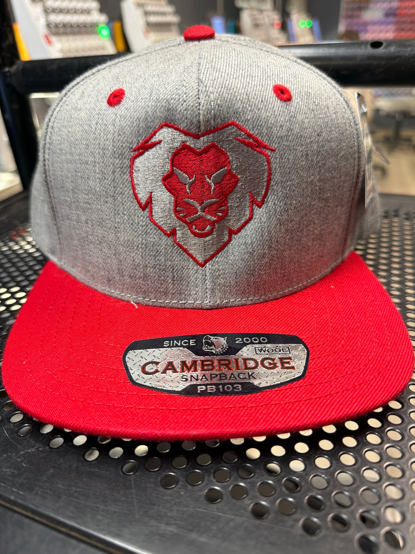 Heather Grey & Red Wool Lion Snapback