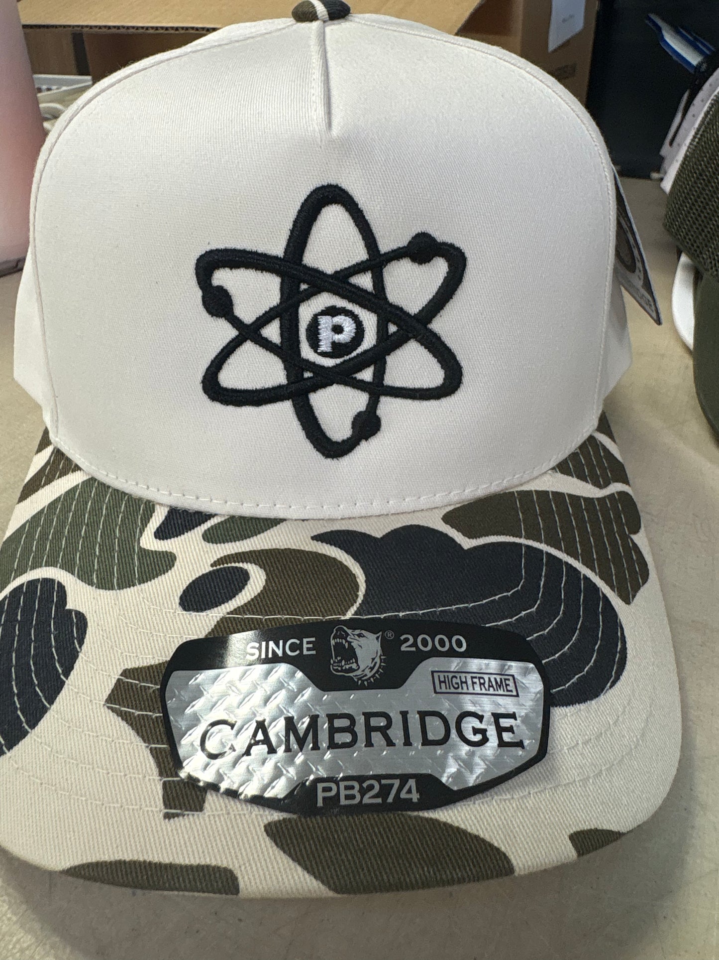 Proton White & Camo High-Frame Snapback Hat (Cambridge PB274)