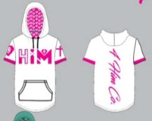 White/Pink Short Sleeve Hoodie