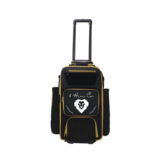 Black Gold Roller Wheeled Baseball Backpack