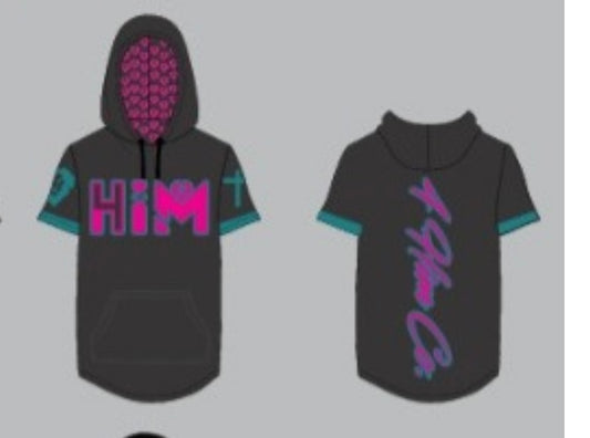 Grey/Pink/Teal Short Sleeve Hoodie