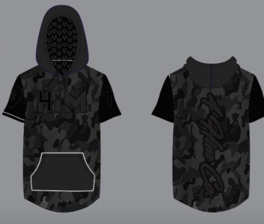 Black Camo Short Sleeve Hoodie