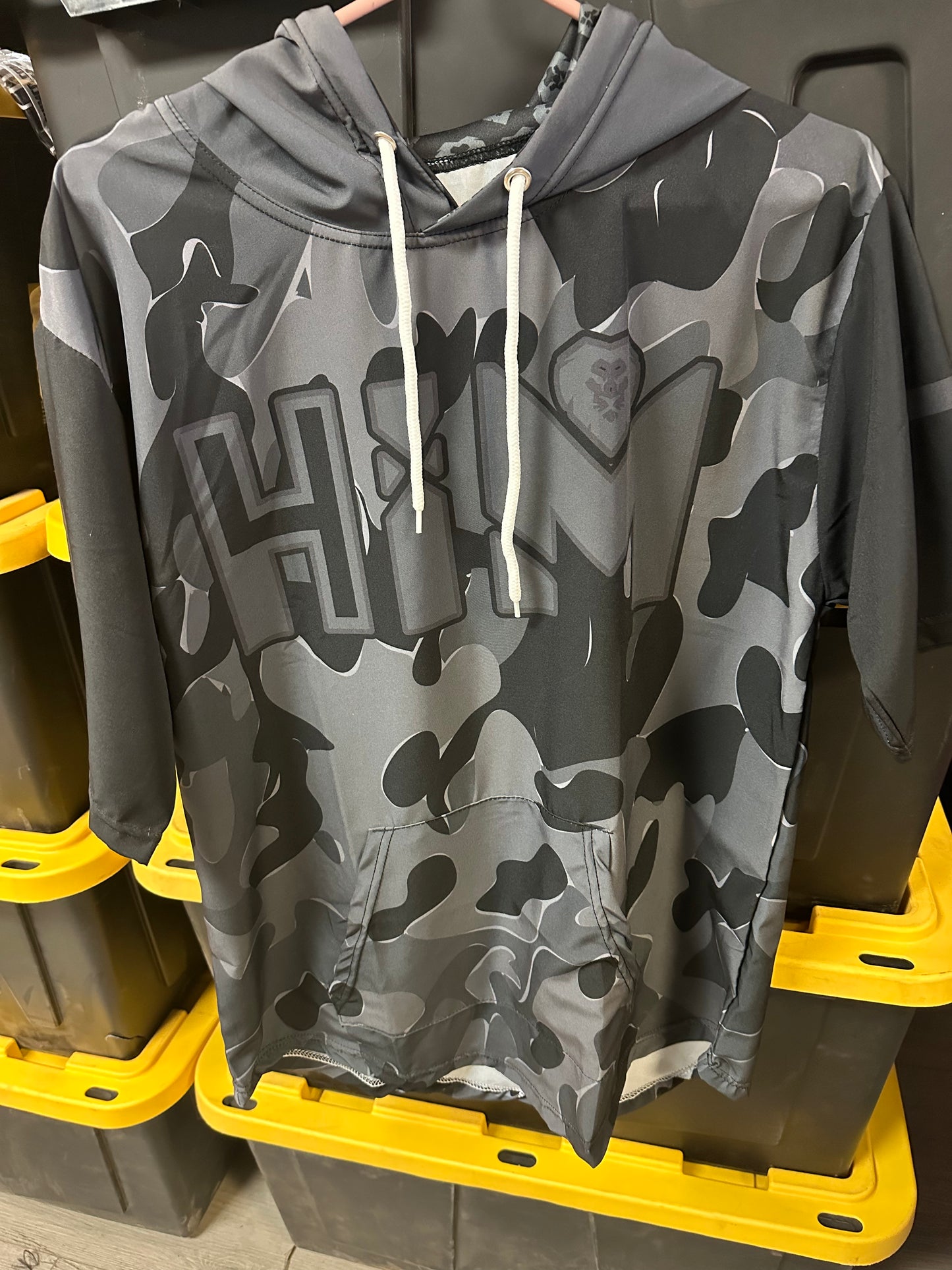 Black Camo Short Sleeve Hoodie