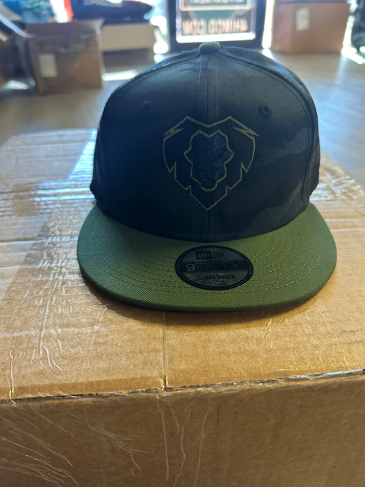 Olive Brim Lion Snapback Hat