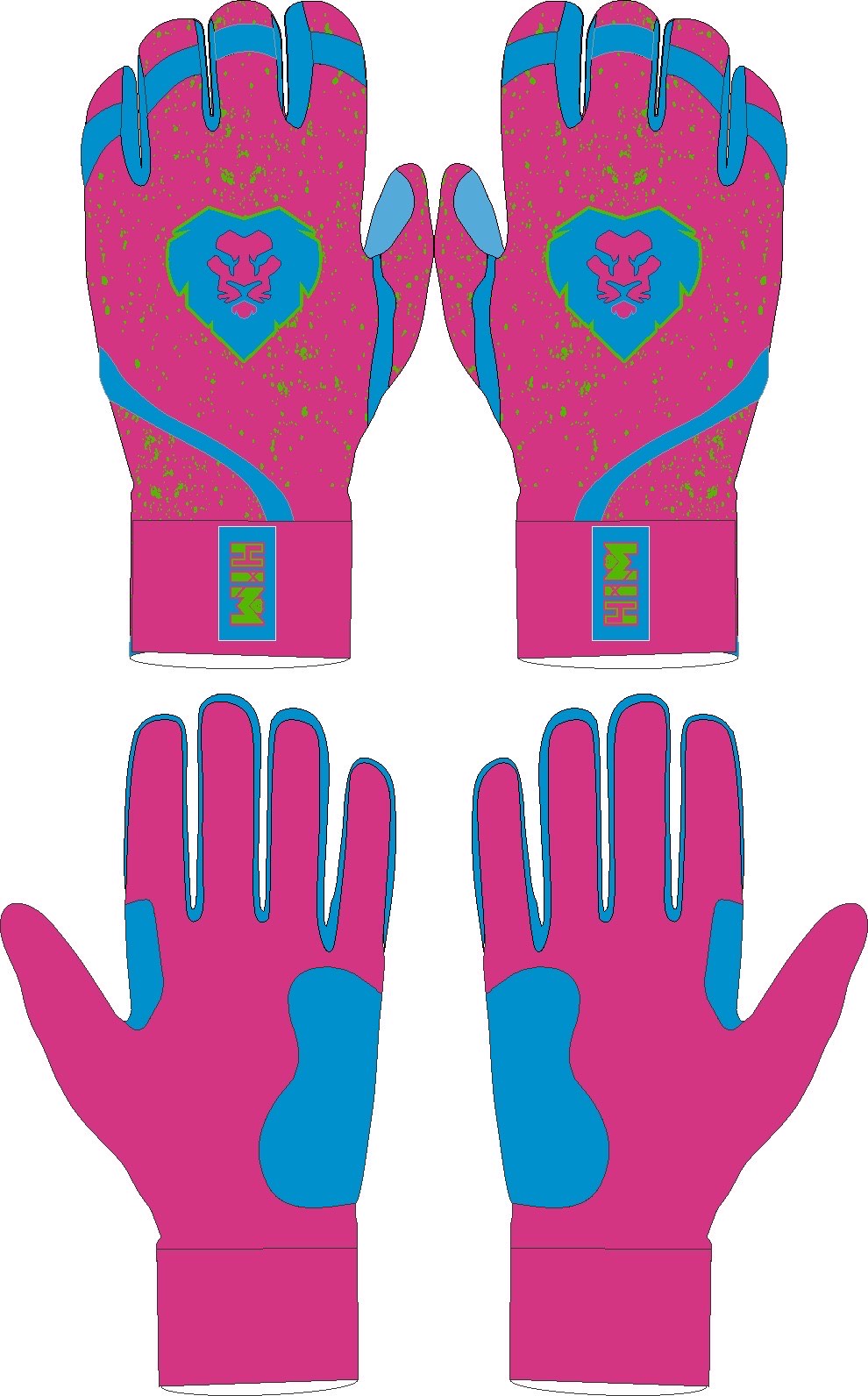 [ Pre- Order ] Pink, Blue & Neon Green Splatter Cabretta Leather Batting Gloves