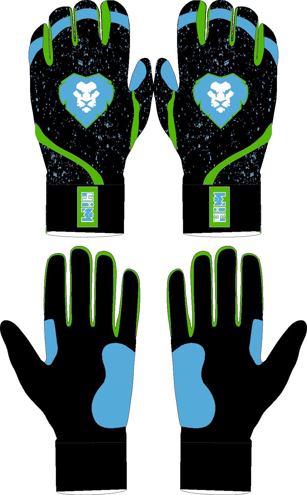 [ Pre-Order ] Black, Blue & Neon Green Cabretta Leather Batting Gloves