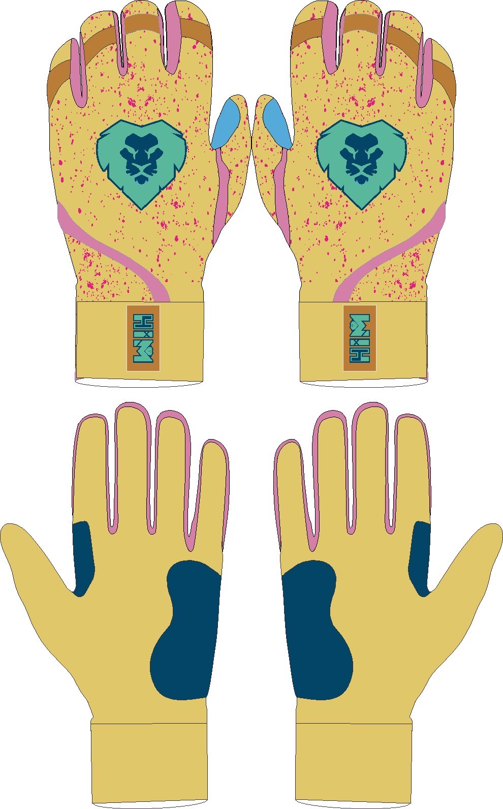 [ Pre- Order ] Yellow, Pink & Teal Cabretta Leather Batting Gloves