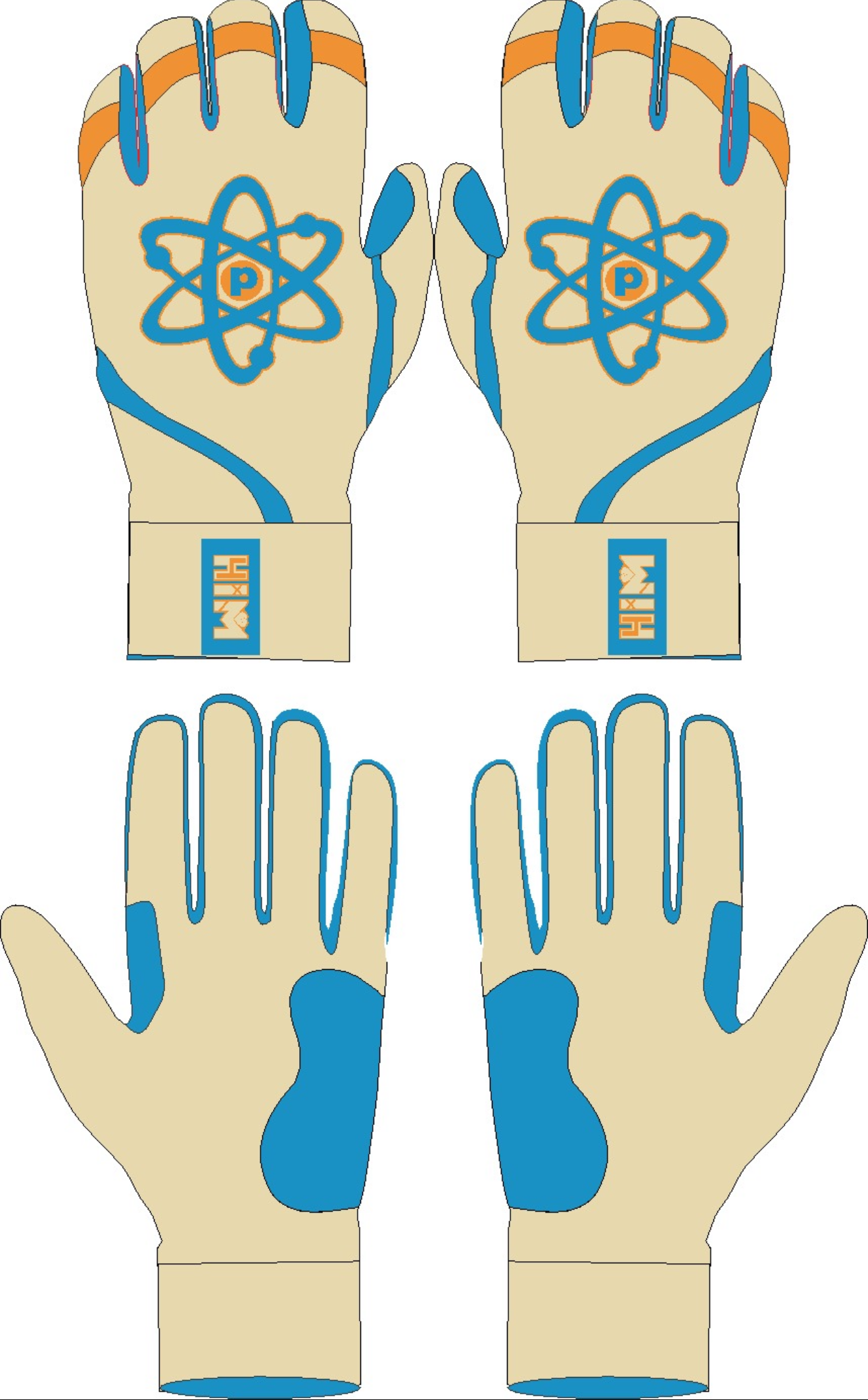 Cream / Blue / Orange – Proton Batting Gloves