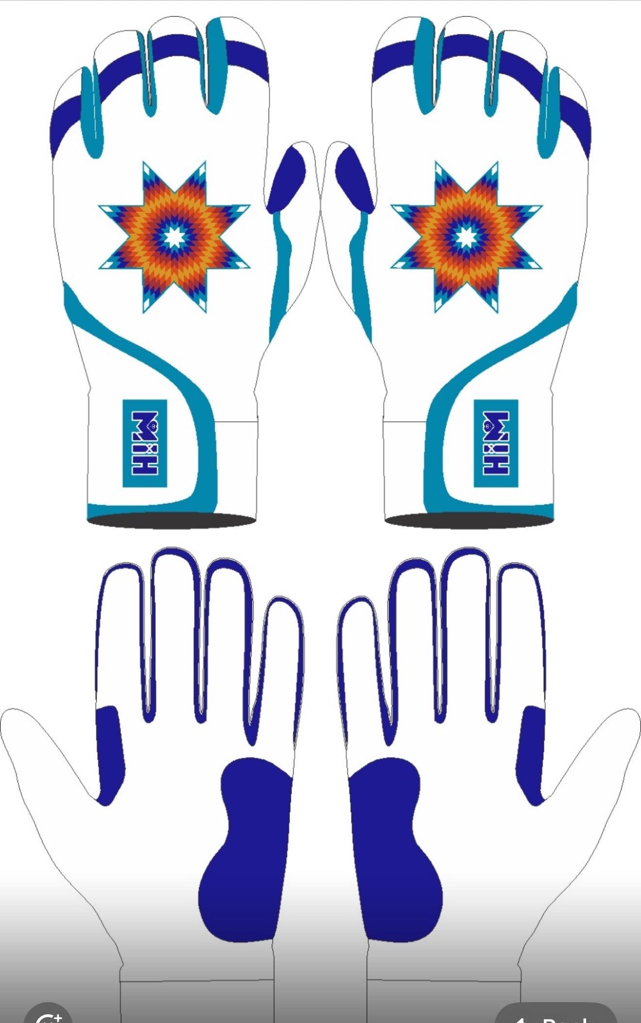 White / Blue / Teal Star Batting Gloves (Shipped In-transit)