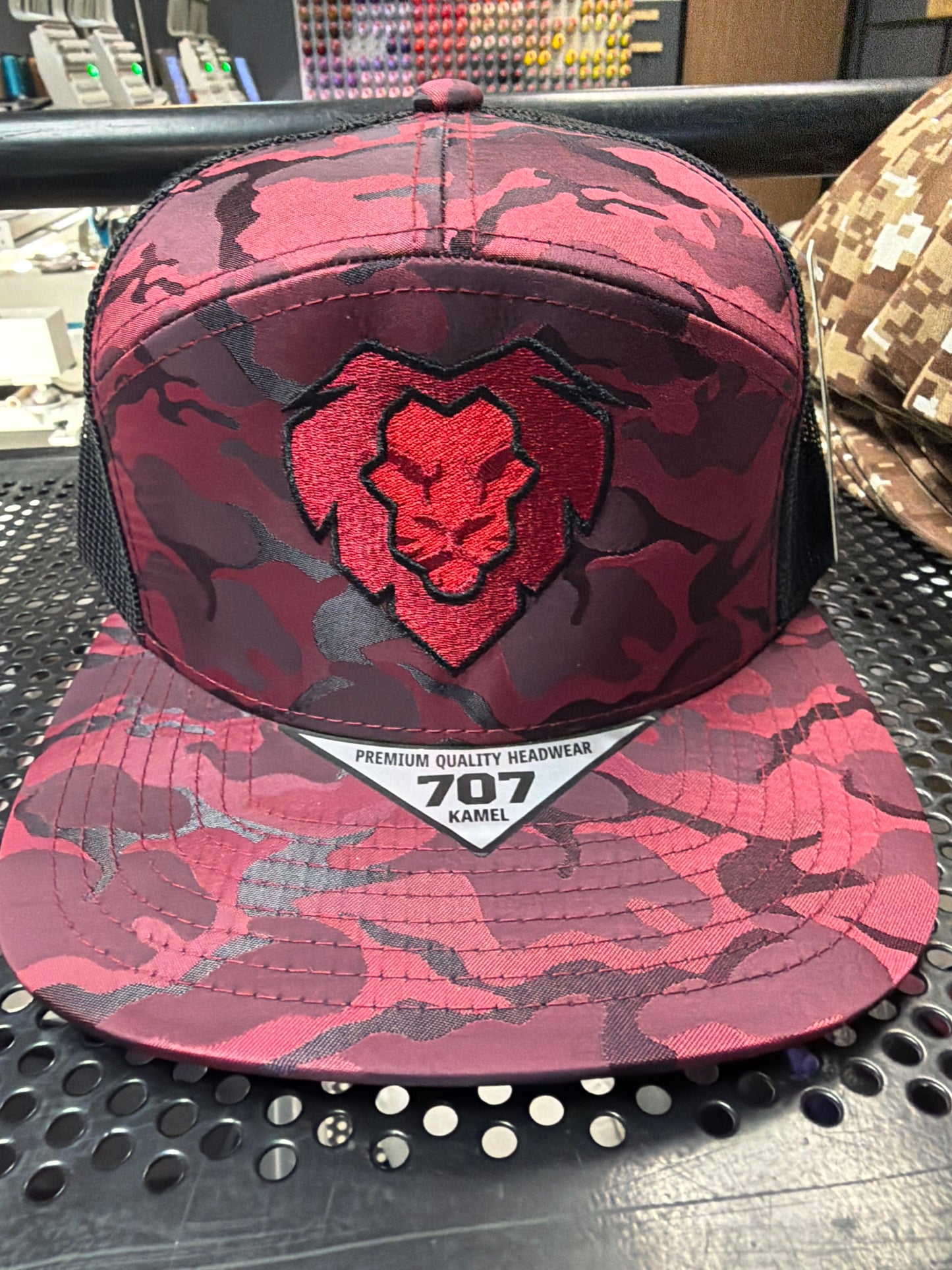 Burgundy Camo Lion Snapback