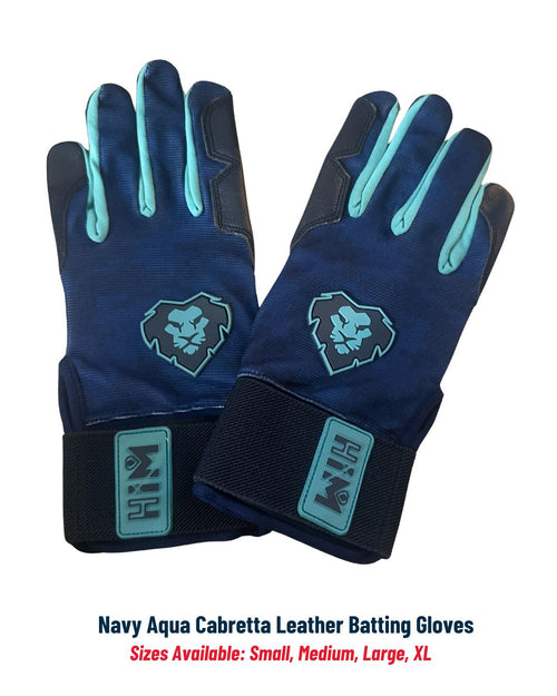 Navy Aqua Cabretta Leather Batting Gloves [Ready to Ship]