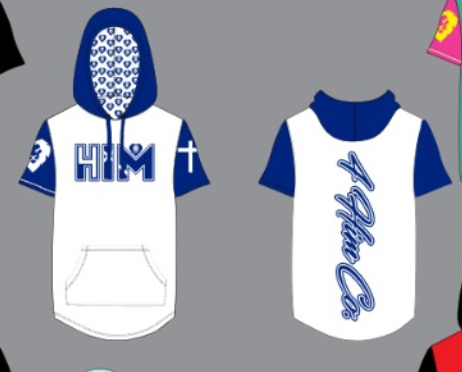 Blue/White. Short Sleeve Hoodie