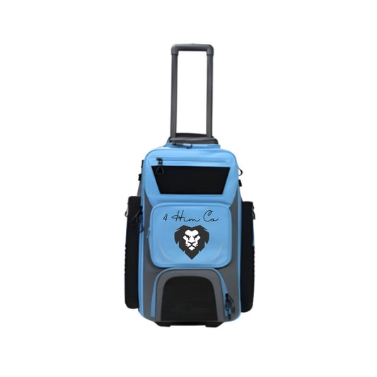 Sky Blue Roller Wheeled Baseball Backpack