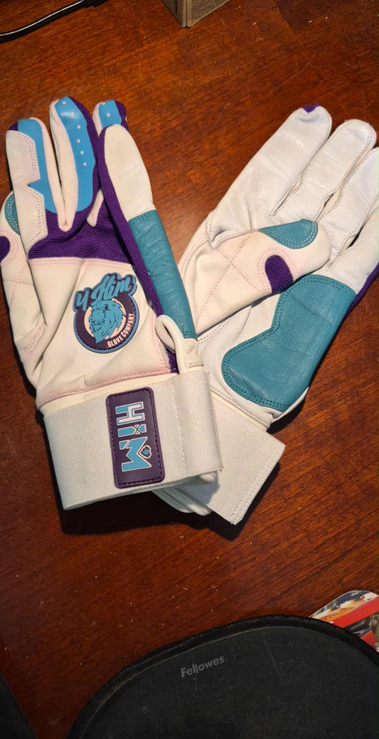 White Teal Purple Cabretta Batting Gloves