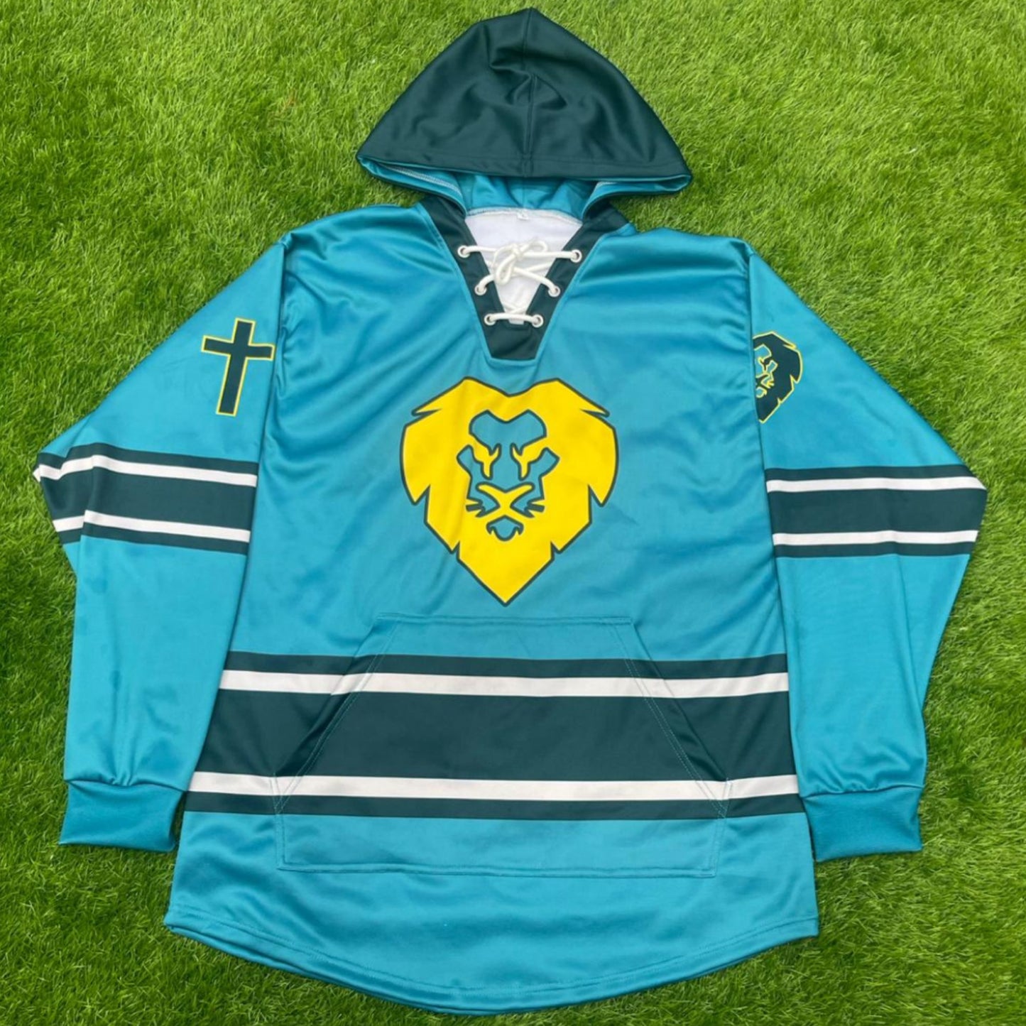 Ice Hockey Hoodie – Teal/Yellow