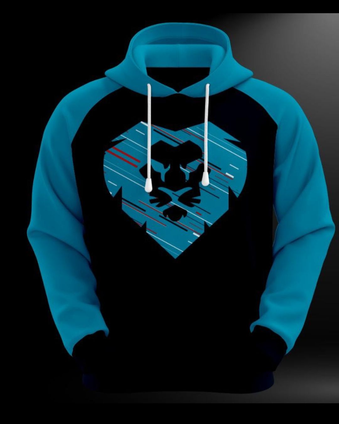 Teal & Black Lion Long Sleeve Hoodie