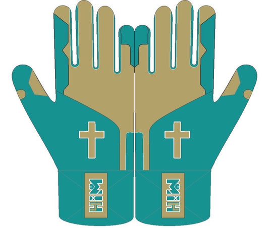 Teal Gold Cross Batting Gloves (Pre-Order) – Stock October 14th